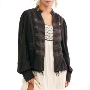 Free People Arianna Embroidered Jacket in Washed Black